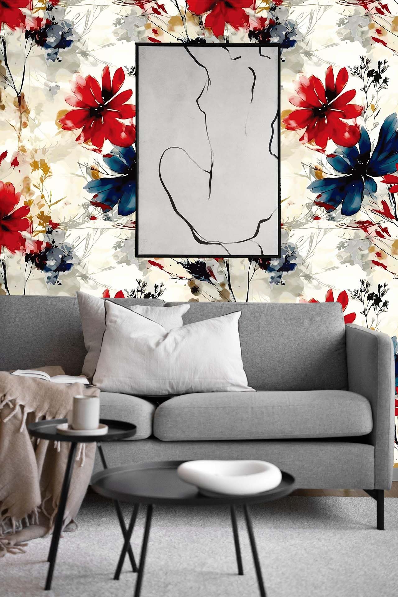 Akodm Large Red Floral Peel and Stick Wallpaper Vintage Removable Self-Adhesive Contact Paper Vinyl Thick Waterproof Renter Friendly Funky Flower Accent Wall for Bathroom 17.7"x70.8"