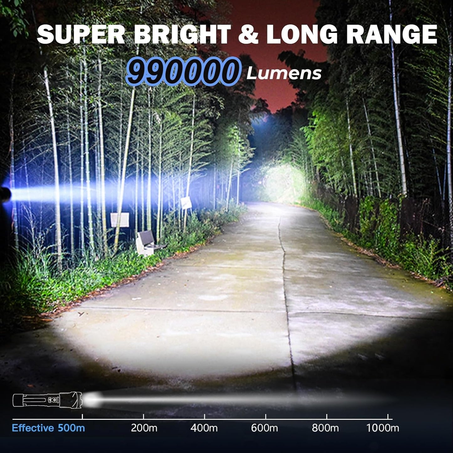 Rechargeable High Lumens Flashlight 2 Pack - 990000 Lumen Super Bright LED, 7 Modes, IPX6 Waterproof for Camping & Emergencies