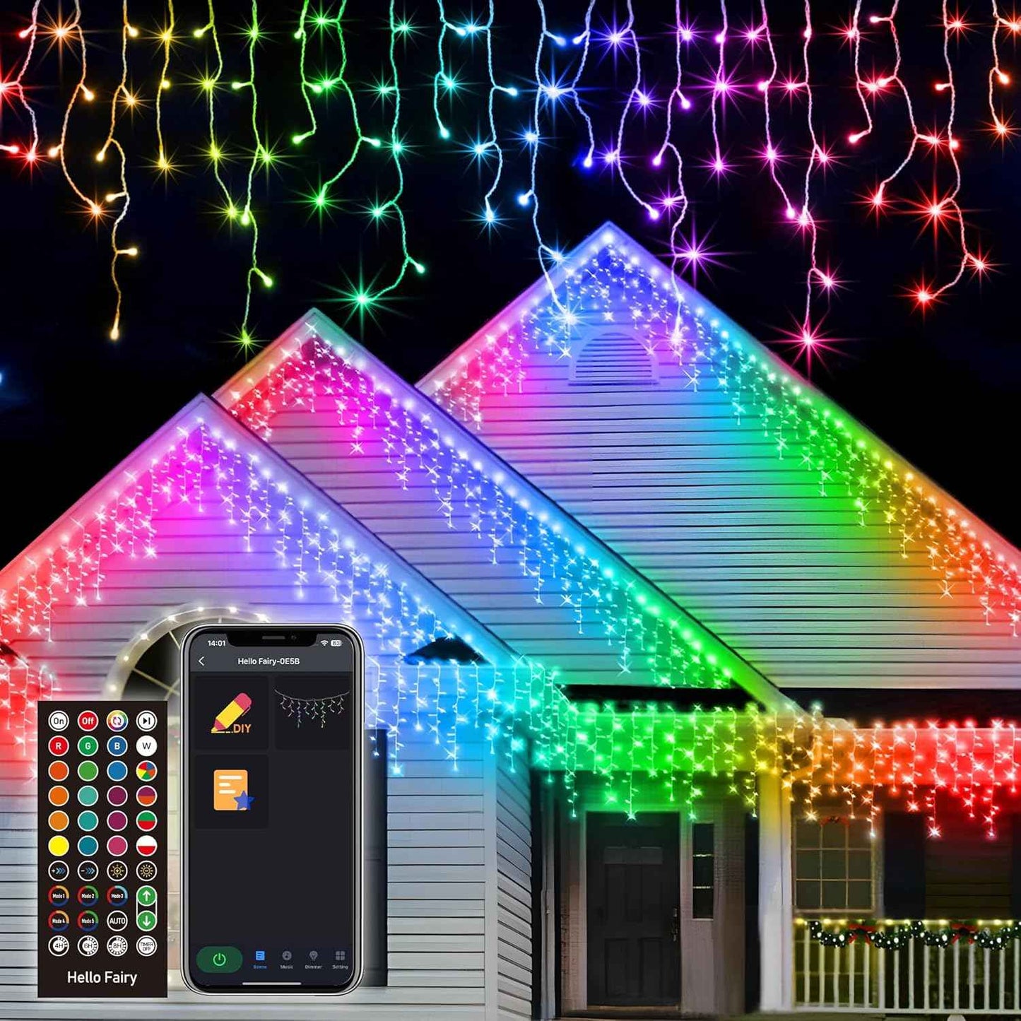 33FT Smart RGB Icicle Lights with 299 LED Drops - App & Remote Control, Music Sync Waterproof Christmas String Lights for Patio & Party Decor