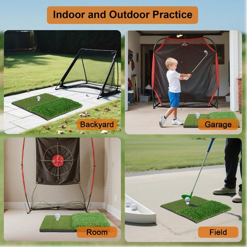 GABTRUK Golf Mat, Golf Hitting Mat Outdoor for Training, 12"x24" Golf Practice Mat with 10mm EVA Backing, Golf Mats Practice Indoor and Outdoor Single Turf with 8 Different Tees