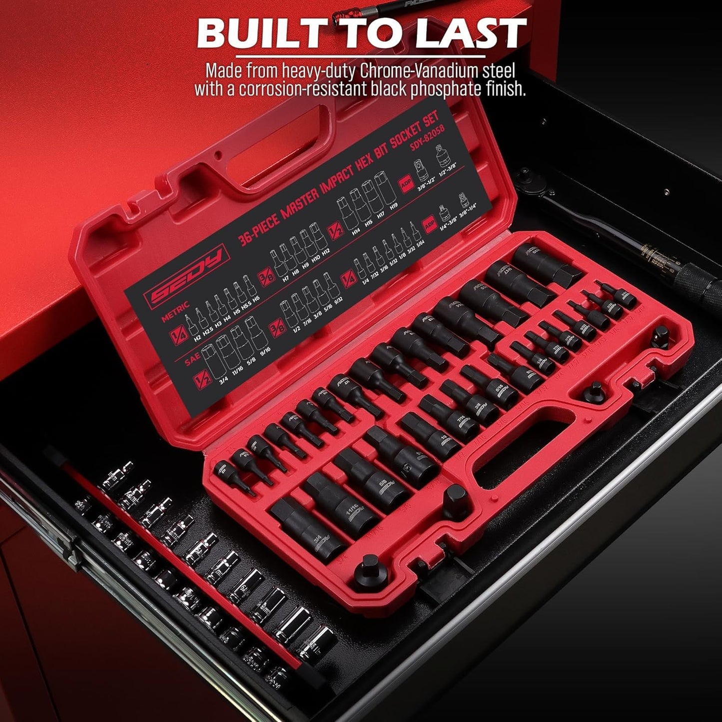 36-Piece Hex Bit Impact Socket Set with Adapters - SAE & Metric, Heavy Duty Storage Case