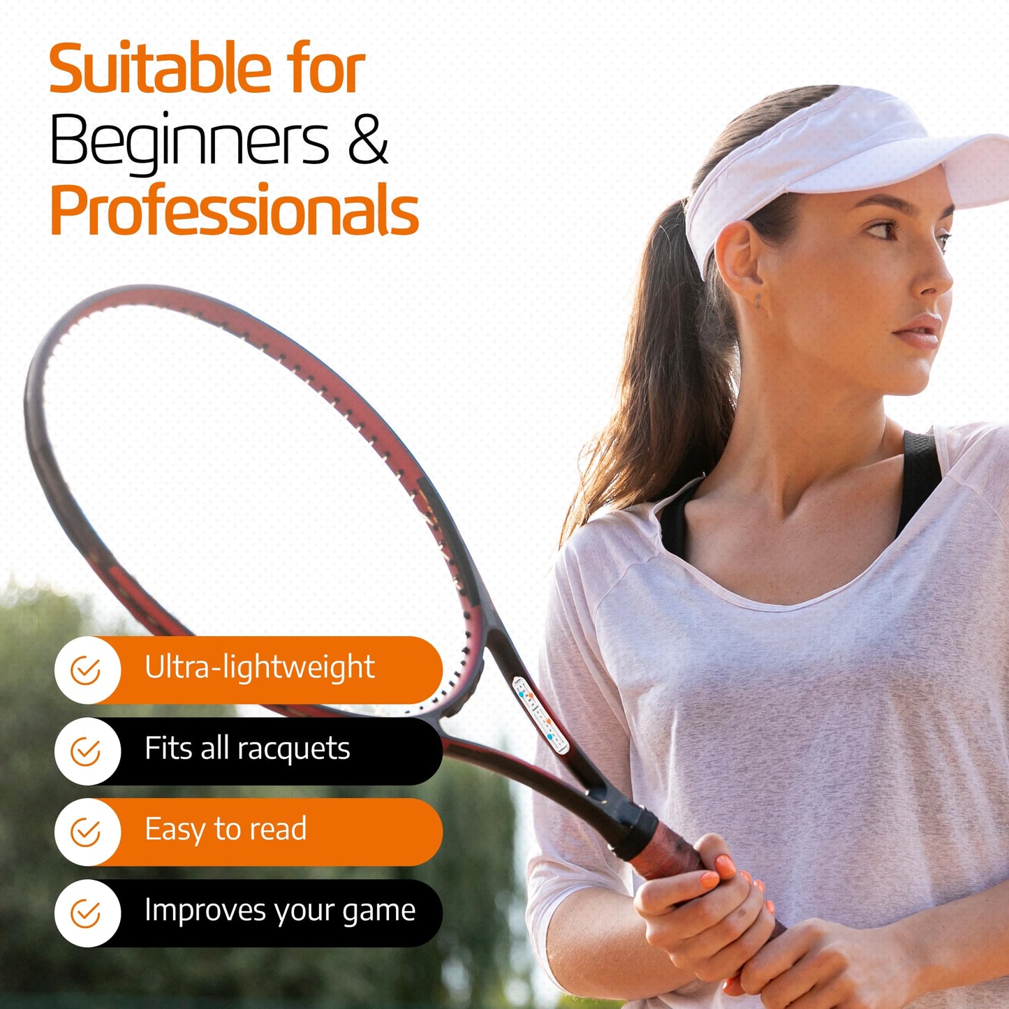 Tennis Score Keeper for Racket and Paddle, Tennis Score Counter, Easy-to-Mount Point Tracker for Recording Points, Games, and Sets, Featherweight Score Keeping Device, 2g (White Two Pack)