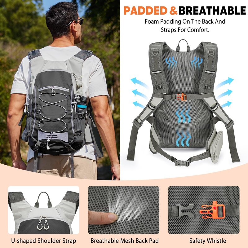XUVPK 25L Hiking Backpack with Rain Cover Lightweight Hiking Daypack for Travel Camping Outdoors Knapsack for Men Women (Black)