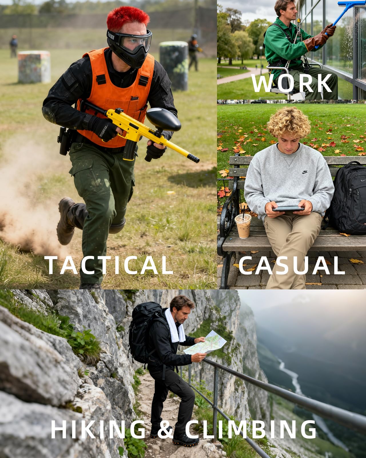 Boonlight Men's Lightweight Quick-Dry Tactical Pants, Water Resistant Hiking Pants with Multiple Pockets for Outdoor & Work (No Belt), Black