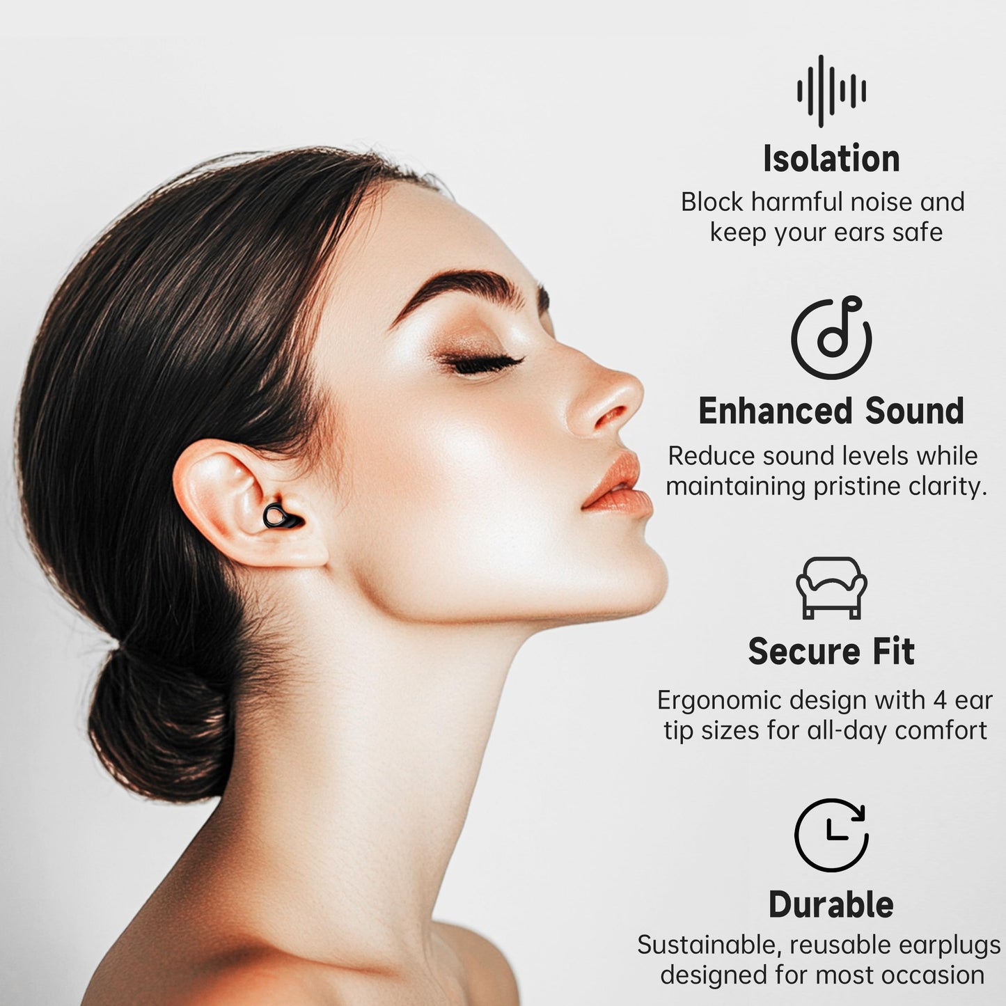 QWH Concert Ear Plugs, High Fidelity Hearing Protection for Concerts and Musicians, Reusable Silicone Ear Plugs for Festivals, Live Events, DJs, 25 dB Noise Cancelling (Black)