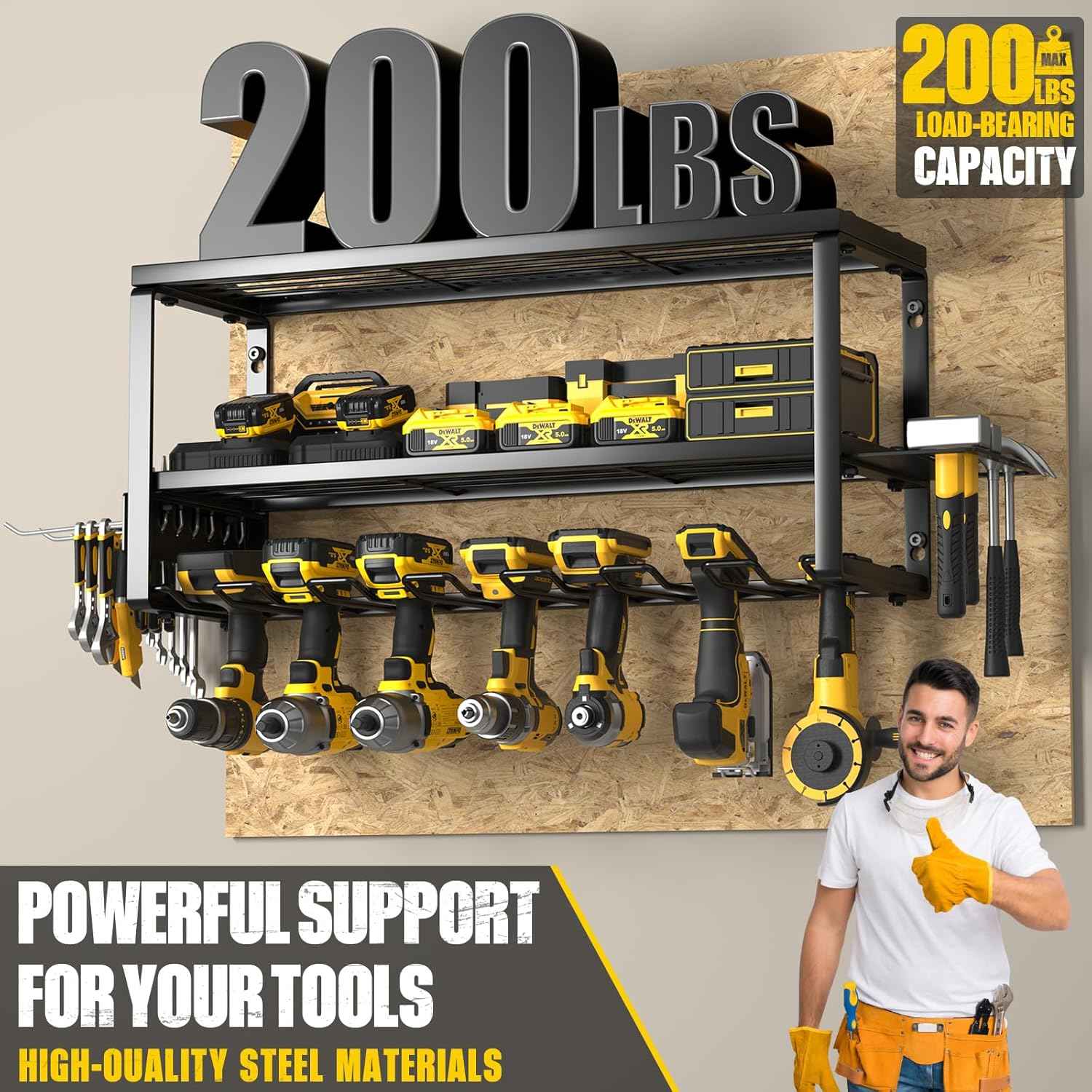 32-Inch Wall-Mounted Power Tool Organizer with Charging Station & 8 Slots for Garage