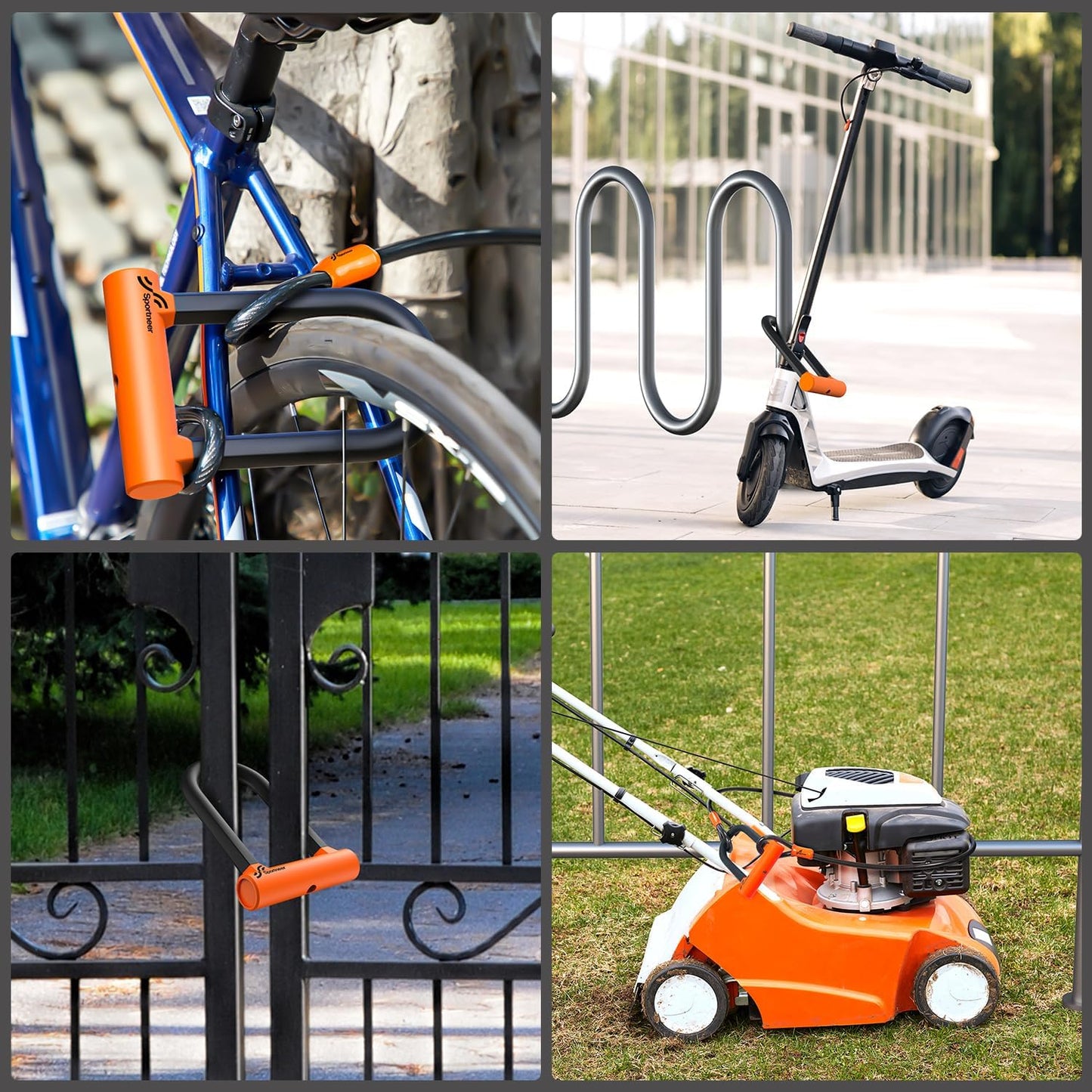 Sportneer Bike U Lock - Heavy-Duty Anti-Theft Lock with 5ft Steel Cable & 17mm Shackle - Orange