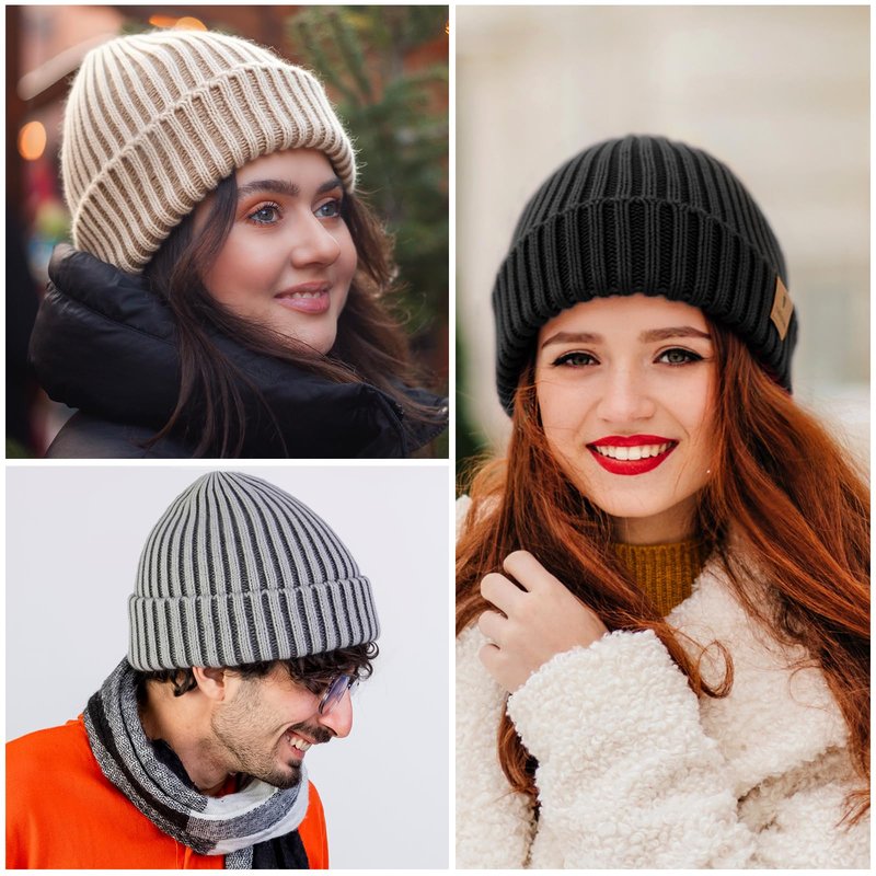HONGTEYA 3 Pack Winter Beanie for Men Women, Thicken Thermal Plush Lined Beanie Fashion Warm Knit Hat for Cold Weather (Khaki+Gray+Black)