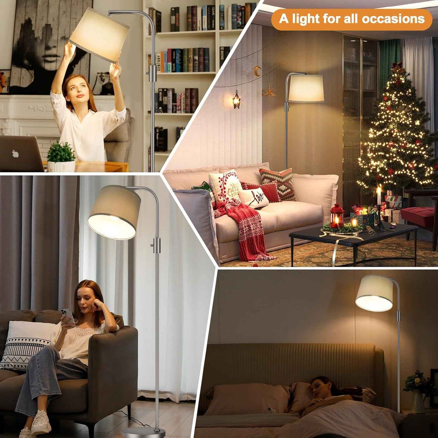 Modern Dimmable Floor Lamp with 9W LED Bulbs - Stylish Standing Light for Living Room & Bedroom (Gold & White)