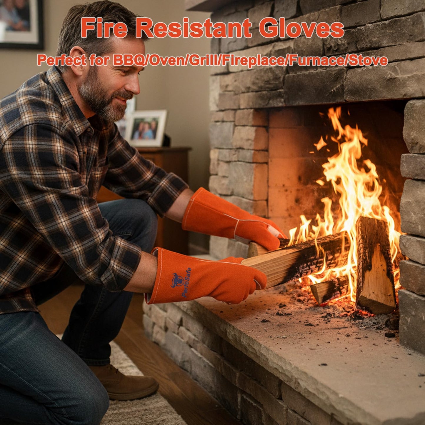 PerfeSafe Welding Gloves 14 Inches, 932℉ Heat Fire Resistant Leather Welding Gloves for Tig/Mig/Stick, Mitts for BBQ/Oven/Grill/Fireplace/Furnace/Stove/Animal Handling Gloves with Soft Lining (Red)