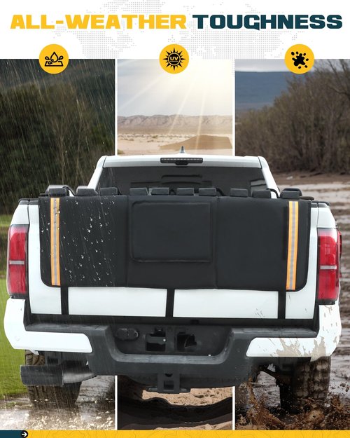 62" Heavy-Duty Truck Tailgate Bike Pad for Mountain Bikes, BMX, Ebikes & More | Truck Tailgate Cover with Reflective Strips & Tool Pockets | Fits Full-Size Trucks, Carries 5 Bikes