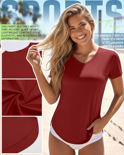 Locoowai Women's Workout Shirts - V Neck Quick Dry UV Protection Tee | 5 Pack, Short Sleeve, Curved Hem