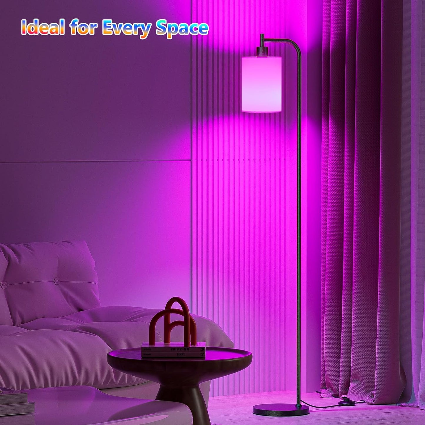 Dimmable Floor Lamp with Linen Shade & Remote Control - Modern 9W LED Standing Lamp for Living Room, Bedroom, Office