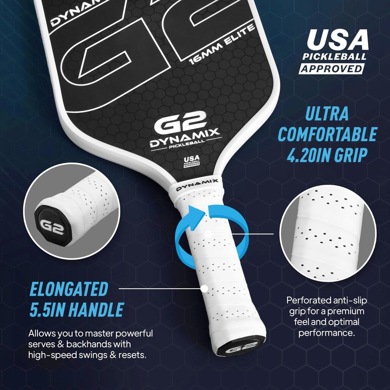 Pickleball Paddles, Carbon Fiber Pickleball Paddle, G2 (Gen2) 16mm USAPA Raw Carbon Pickleball Racket, Pro-Grade Thermoformed Pickle Ball Paddle for Control, Power, Spin by Dynamix (White, White Edge)