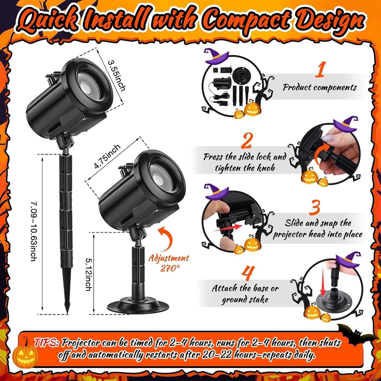 12-in-1 Halloween Projector Light - 3D Scary Ghost & Pumpkin Decorations for Outdoor & Window