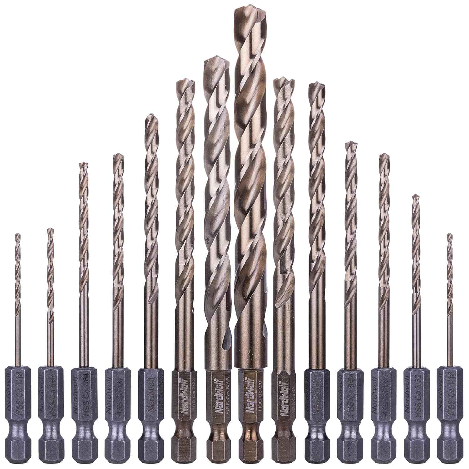 21-Piece Cobalt Drill Bit Set for Stainless Steel & Hard Metals - Jobber Length, 1/4" Hex Shank, SAE Sizes in Storage Case