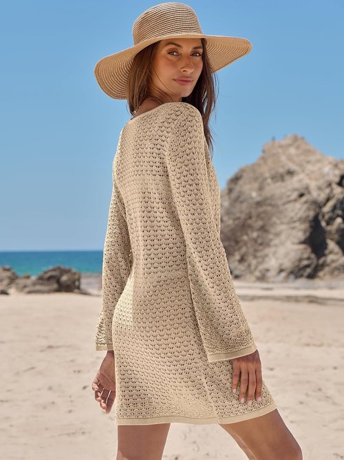 ANRABESS Swimsuit Cover-Up - Crochet V-Neck Mesh Knit Dress for Women | Summer Beach Vacation Wear