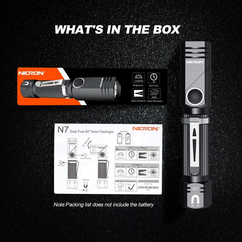 NICRON Flashlight, N7 600 Lumens Tactical Flashlight 2 Pack, 90 Degree Ip65 Waterproof Led Mini Flashlight 4 Modes- Best High Lumens are for Camping, Outdoor, Hiking (Not Including Batteries) Gift