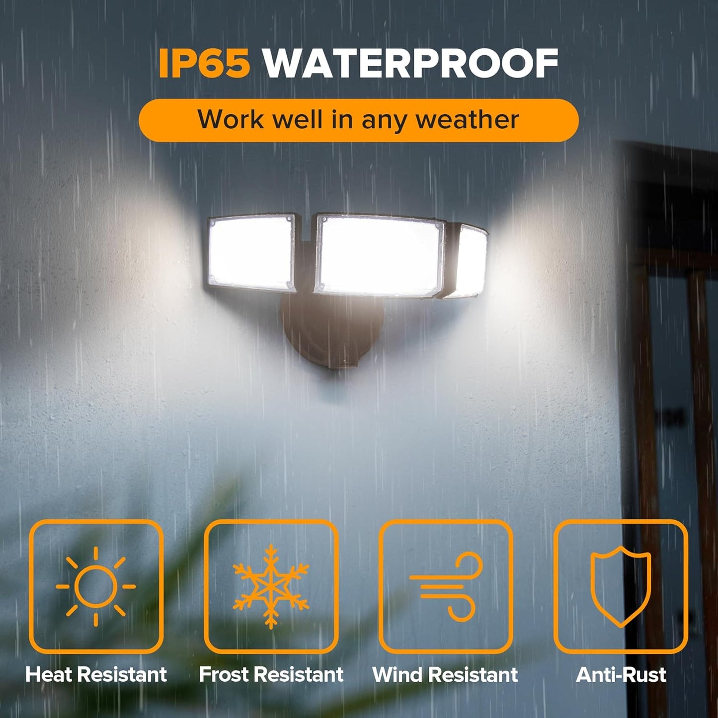 75W LED Flood Light - 8000 Lumen Outdoor Security Light with 3 Adjustable Heads, IP65 Waterproof for Garage, Yard & Patio - 5000K Daylight