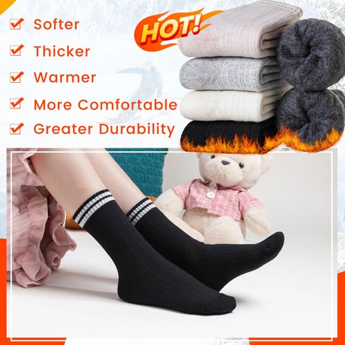 Velice Winter Warm Thermal Socks for Women Extra Thick Insulated Heated Crew Boot Socks for Cold Weather 5 Pairs(Pink/Dark Grey/Black/Grey/White)