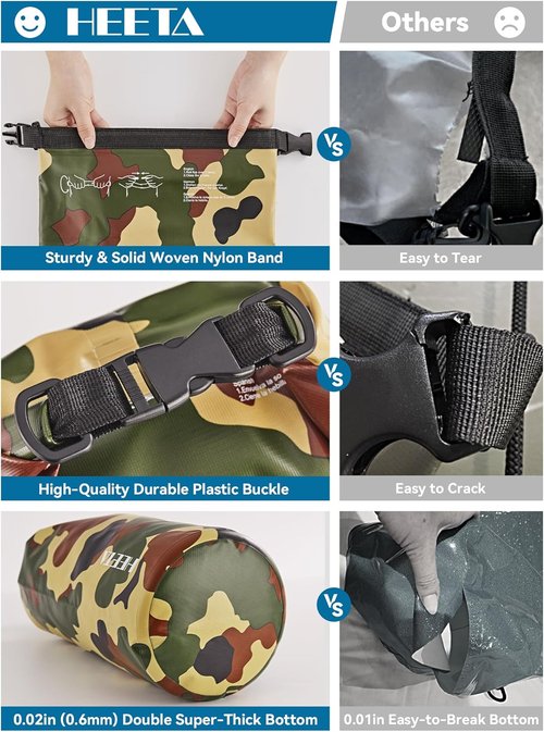 HEETA Waterproof Dry Bag - Lightweight Roll Top Storage Backpack with Emergency Whistle | 5L/10L/20L/30L/40L