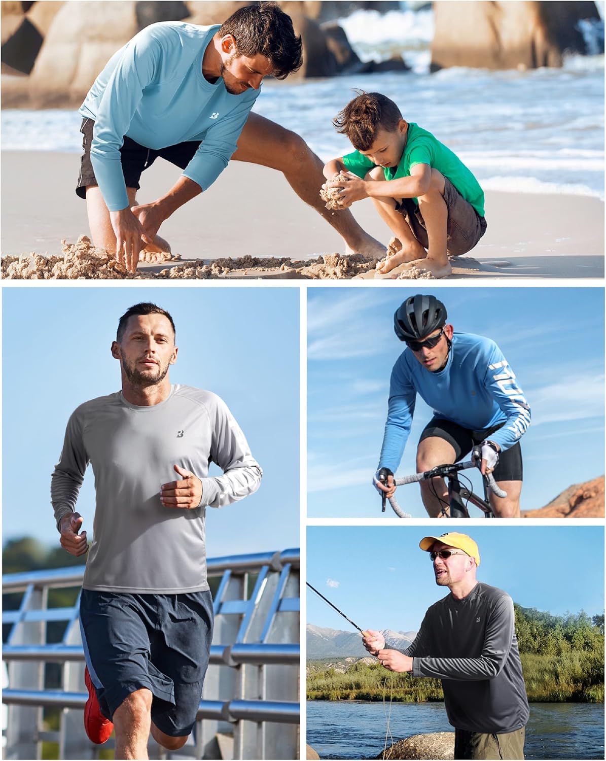 Skiennix Men's UPF 50+ UV Sun Protection Shirts - 2 Pack Long Sleeve Rash Guards for Outdoor Activities