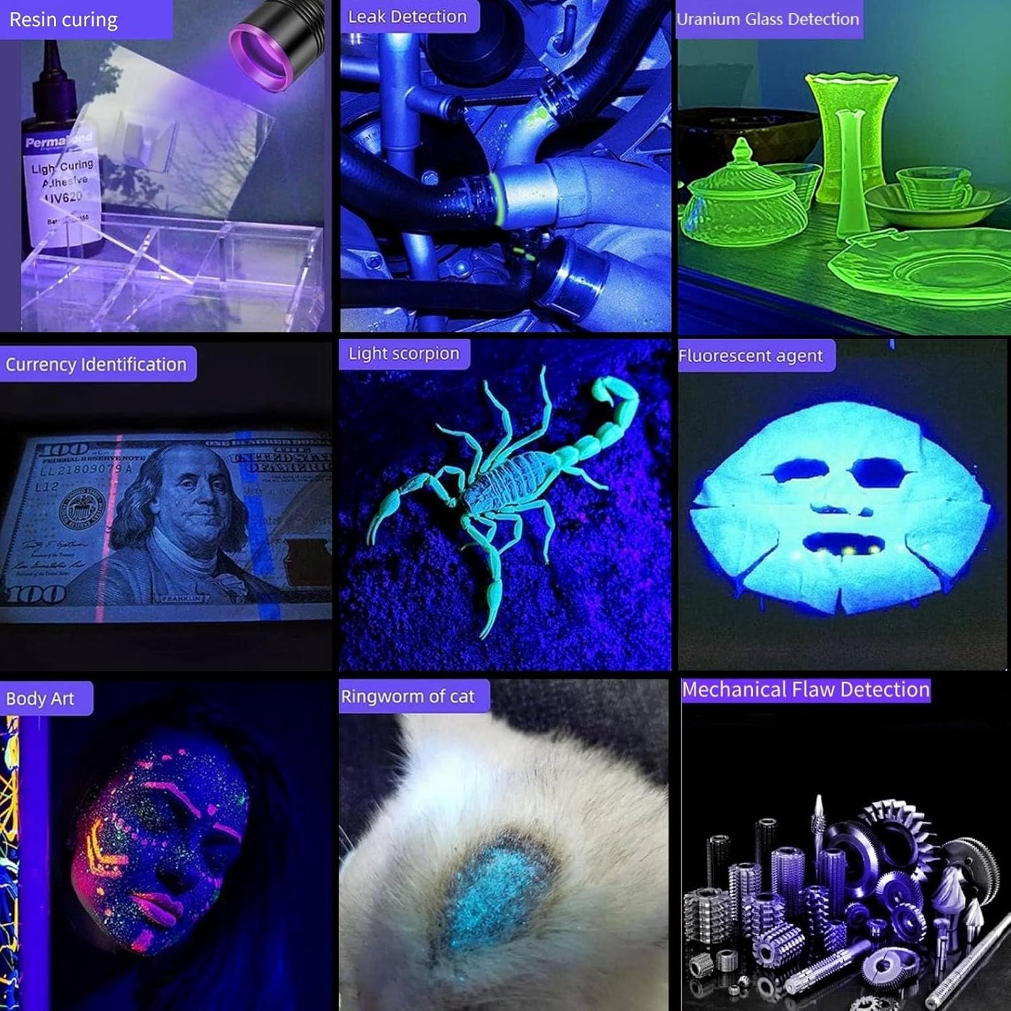 30W UV Flashlight - Rechargeable Black Light for Pet Urine Detection & Curing