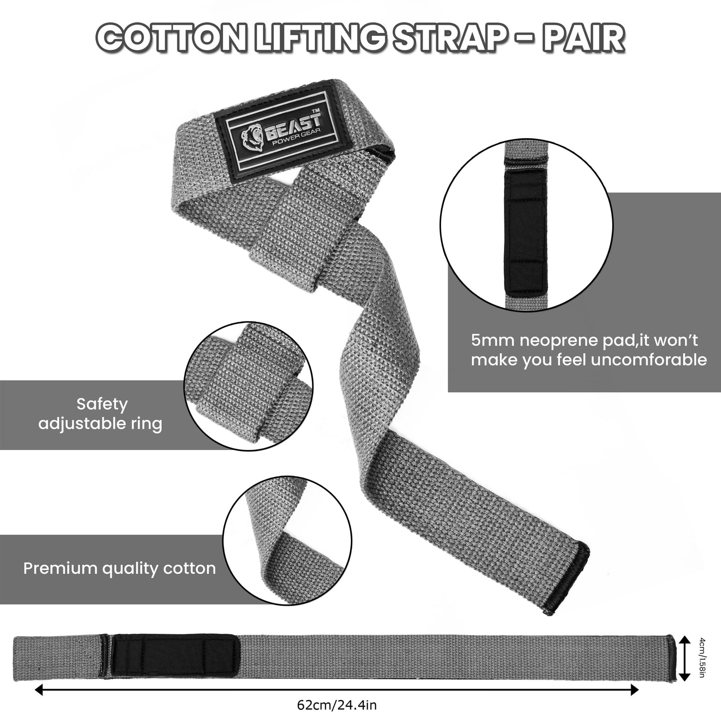 Beast Power Gear Wrist Wraps for Weightlifting 18” Premium Quality Wrist Support for Bodybuilding Heavy Duty Thumb Loop Powerlifting, Strength Training for Men and Women (Solid Gray, Bundle)