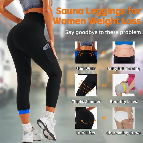 LMCOB Sauna Sweat Pants for Women High Waist Compression Sauna Leggings Workout Sauna Pants for Weight Loss(BH70063-01-XL)