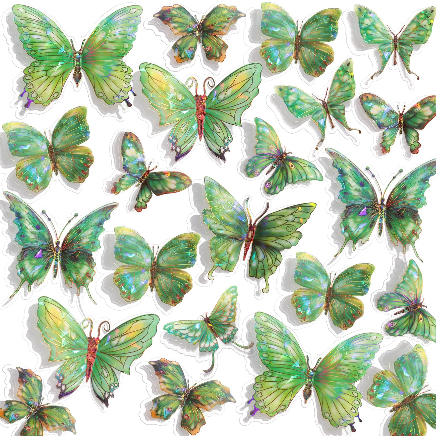 3D Butterfly Wall Decor - 50PCS Removable PVC Butterflies Wall Stickers- Multi-Size (2.8"-3.9")- DIY Removable Wall Art Decal for Kids Room, Nursery, Bedroom, Classroom, Party Decoration (Green)