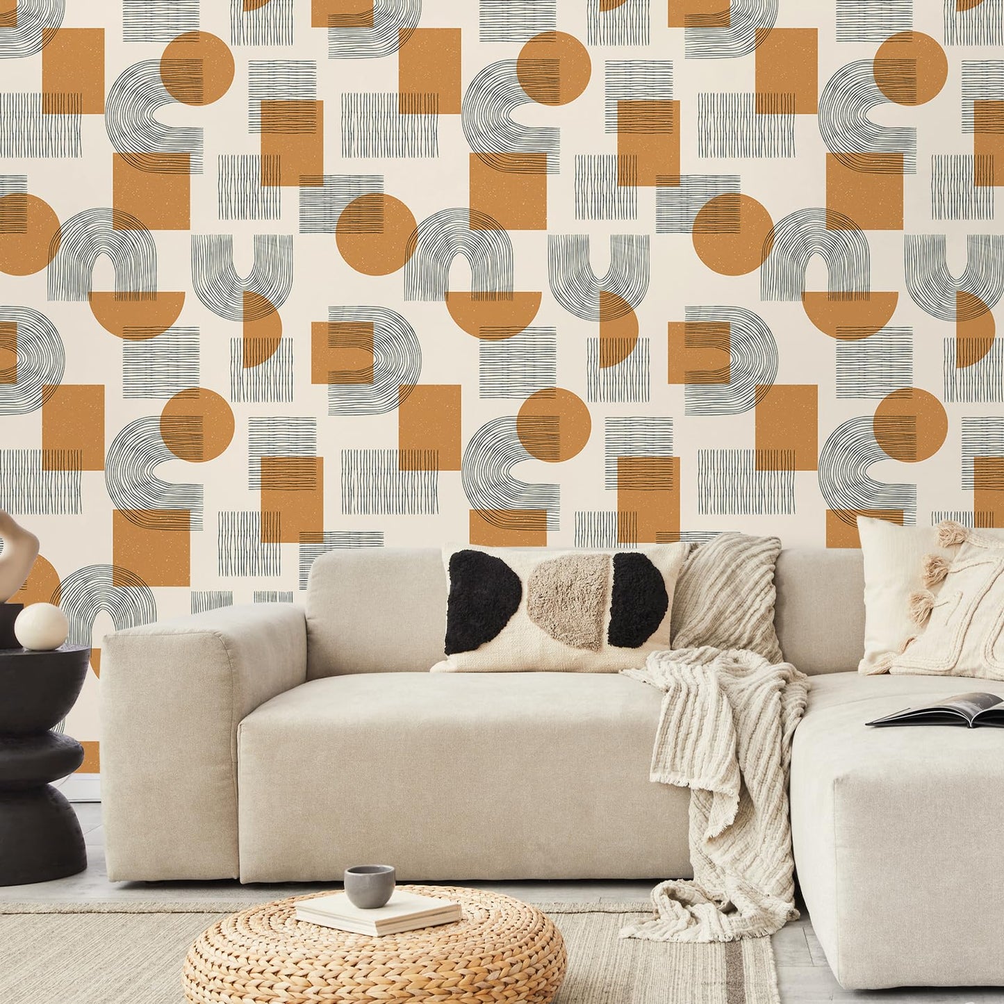 VEELIKE Boho Geometric Wallpaper Peel and Stick Mid Century Modern Wallpaper for Bedroom Bathroom Removable 17.7''x118'' Abstract Peel and Stick Wallpaper Geometric Contact Paper for Walls Shelves