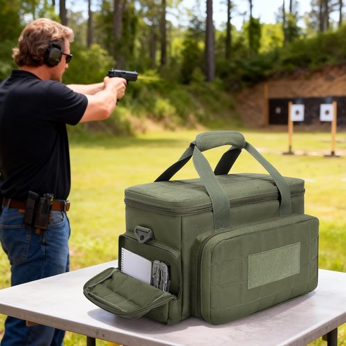 GOBUROS Tactical Gun Range Bag - Soft Pistol Case for 4 Handguns & Ammo | 6X Magazine Slots, Padded Strap
