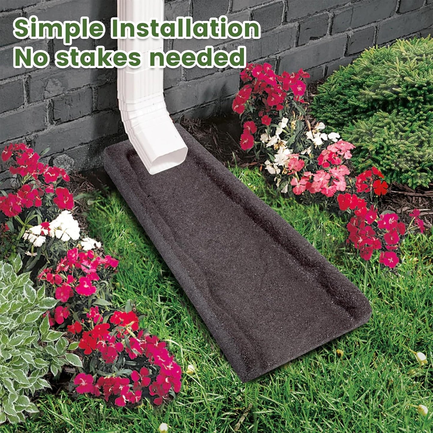 Rubber Downspout Splash Block - 2 Pack Rain Gutter Drain Trays in Gray