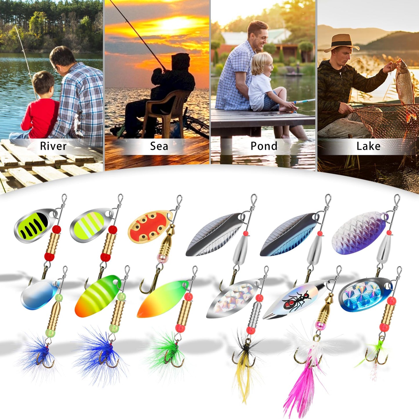 TRUSCEND Well-Made Rooster Tail Fishing Lures with Flash Copper Body and Blade, Two-Way Spinning Spoons System Fishing Spinners for Jigging, Freshwater Crappie Jigs, Blade Bait for Bass Trout Walleye