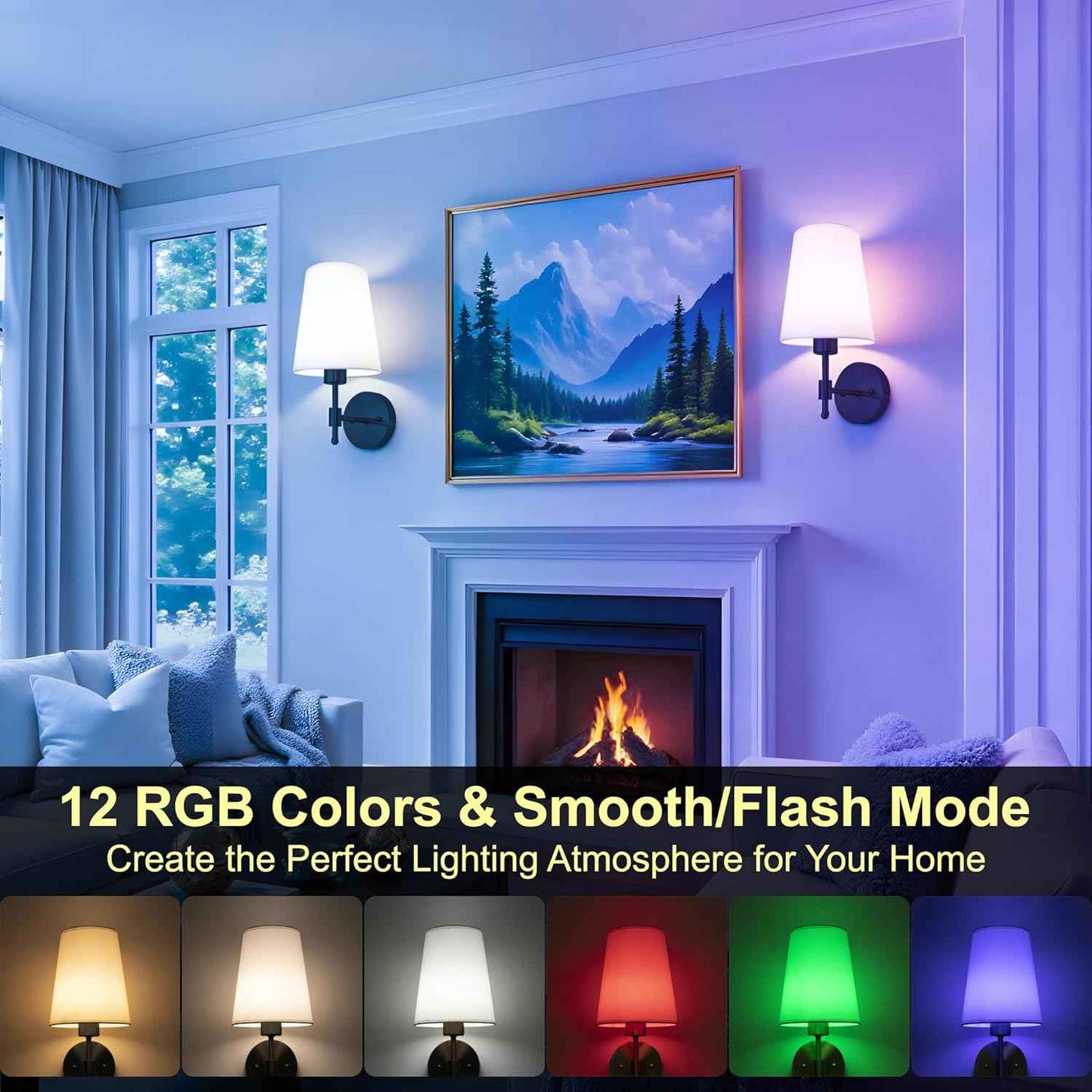 Rechargeable Gold Battery Operated Wall Sconces Set of 2 with Remote & RGB Bulbs
