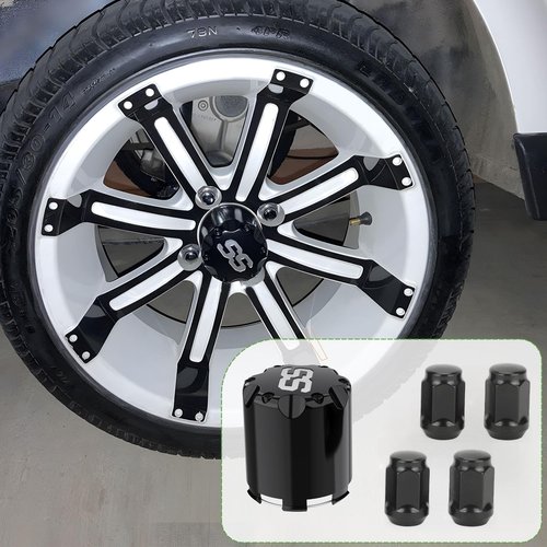 10L0L Golf Cart Center Caps & Wheel Lug Nuts Kit for Most EZGO, Club Car - 4 PCS ITP SS Wheel Hub Cap (Outer Diameter 2.73'') and 16 PCS Lug Nut (Thread Size 1/2") - Black
