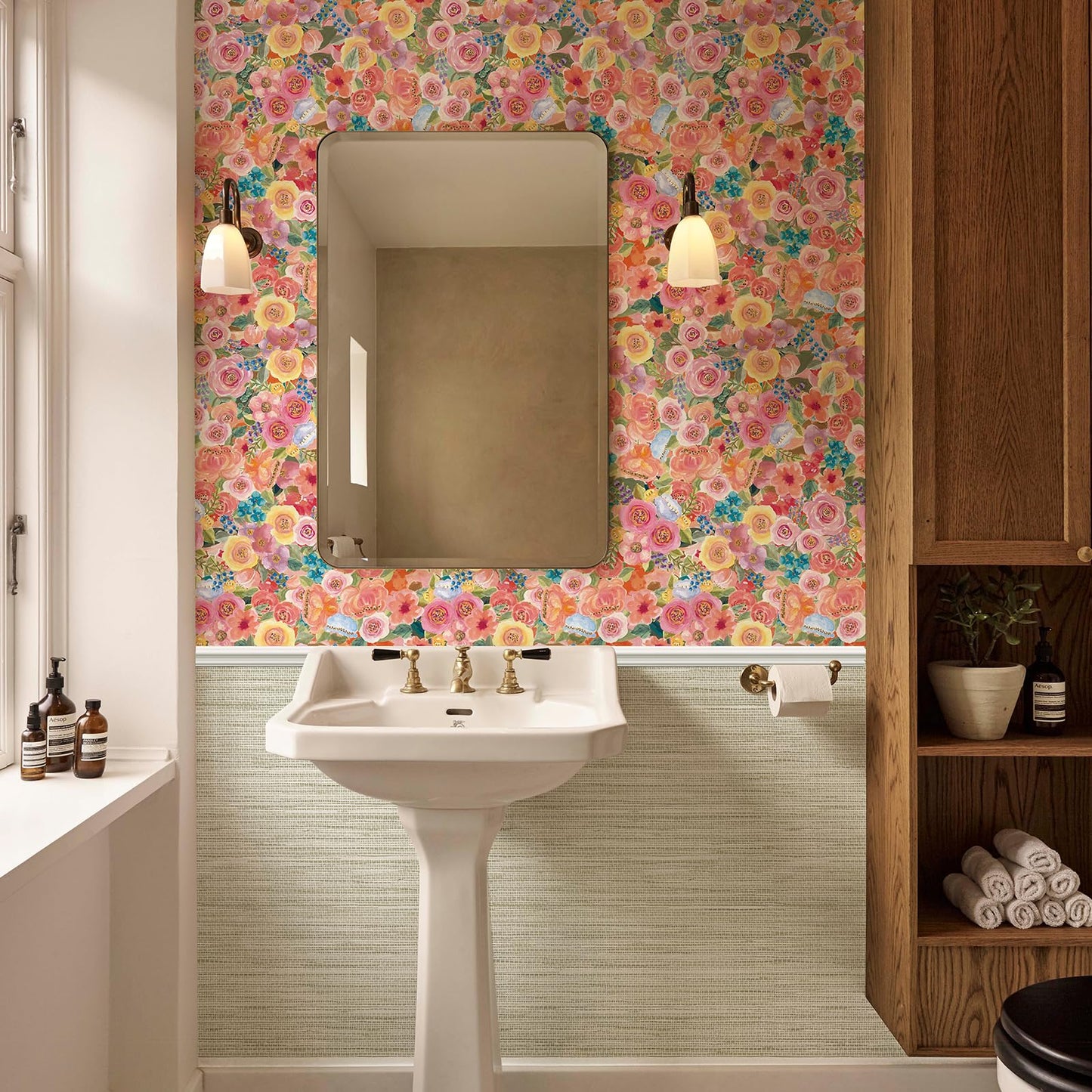 Simon&Siff Floral Peel and Stick Wallpaper 17.3"x80" Pink Watercolor Flowers Wall Murals Removable Wall Paper for Bedroom Bathroom Cabinet Renter Friendly