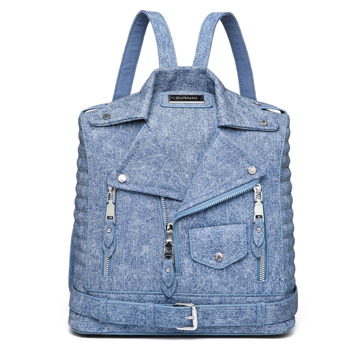 Sfly Denim PU Leather Locomotive Style Backpack - Stylish Large Capacity Casual Travel Daypack