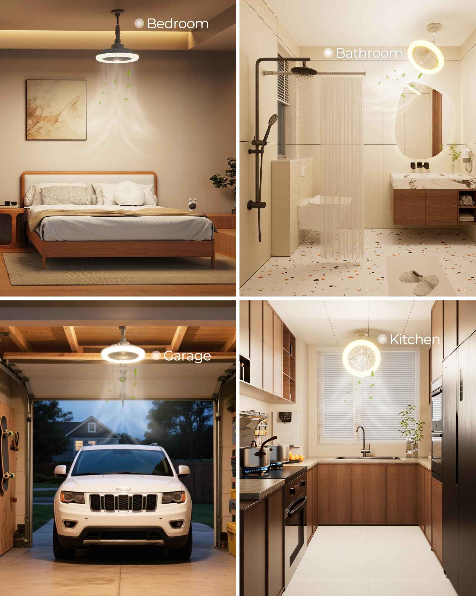 Adjustable Socket Fan Light with Remote and Extender, 2200LM Enclosed LED Light Bulb Fan, Small Screw in Ceiling Fan, Mini Socket Air Light for Bedroom Garage, Wireless Small Ceiling Fans with Lights