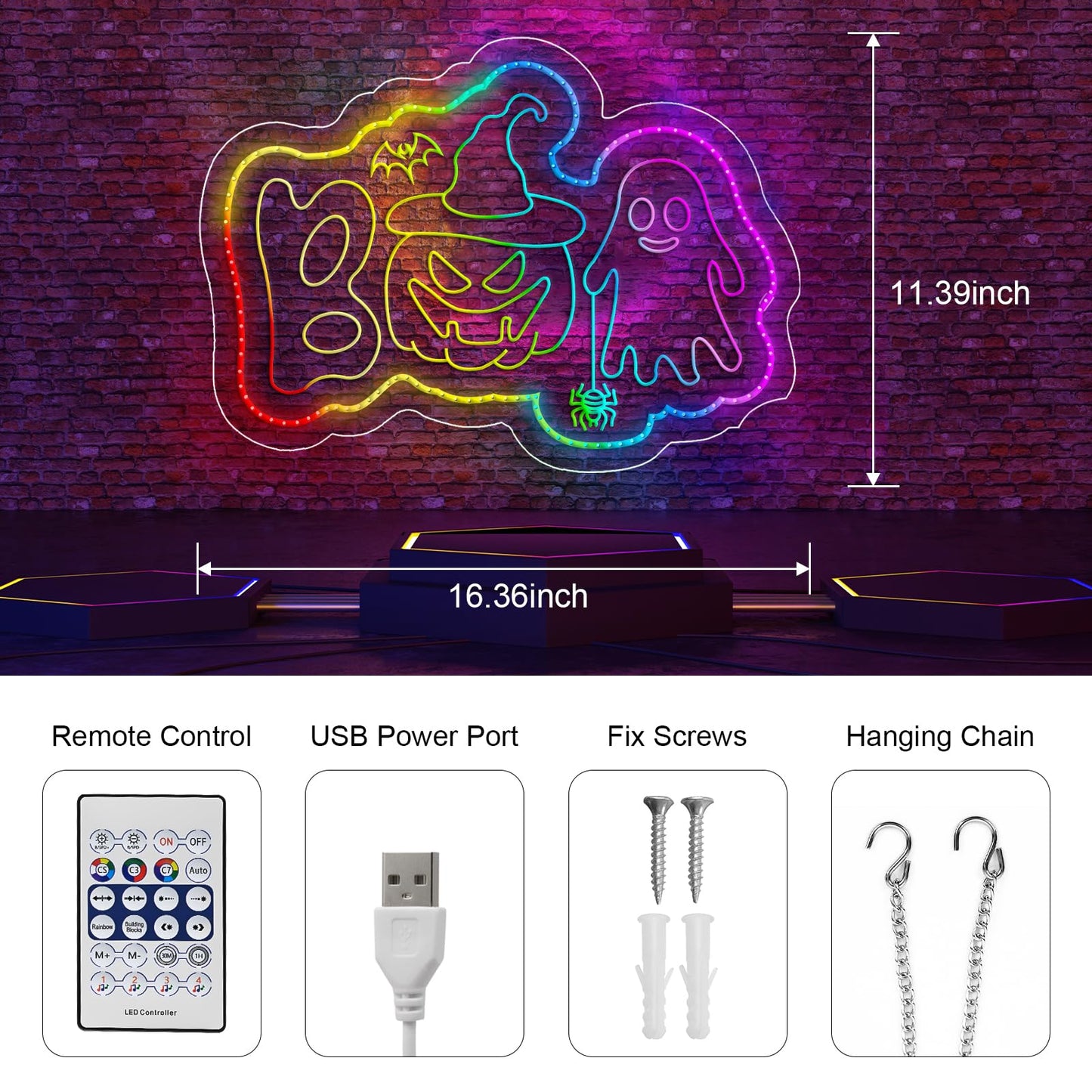 Halloween Neon Sign, BOO Led Sign for Wall Decor Pumpkin Spooky Ghost Light Up Sign for Halloween Bar Bedroom Home Party Trick or Treat Party Backdrop