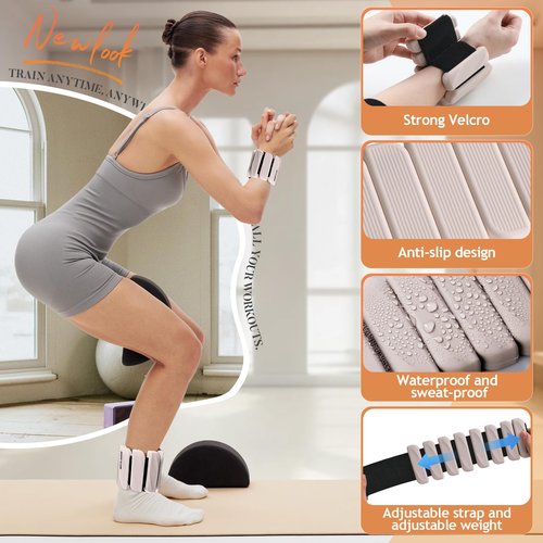 BECOJADDE Ankle Weights for Women Men Adjustable 1LB Wrist Weights Bracelet Set of 2 for Home Gym Weighted Bangles Wristbands Leg Arm Weights for Walking Swimming Running Pilates Yoga Gym, Beige