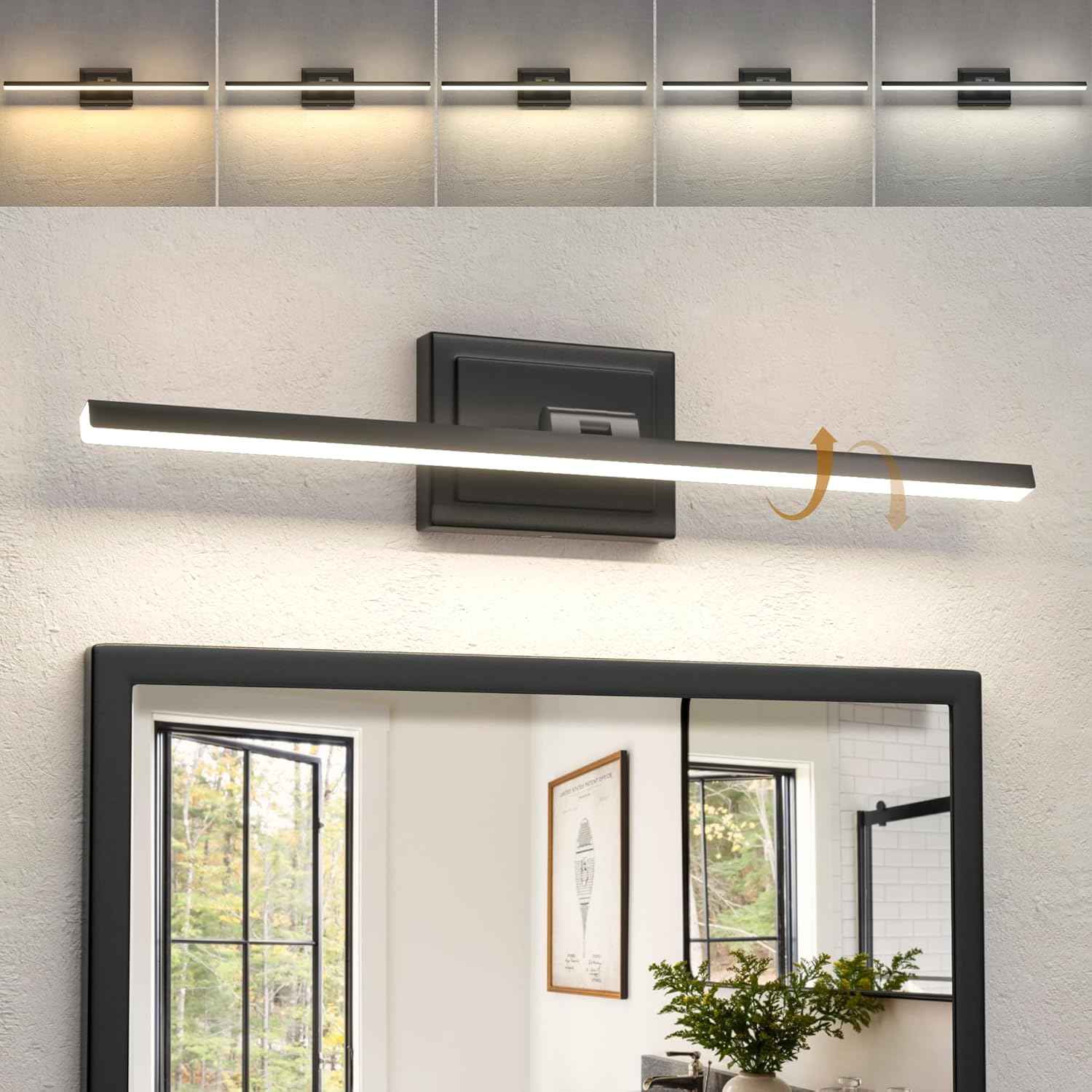 NIORSUN 24-Inch Dimmable LED Bathroom Vanity Light Fixture - Modern Black Over Mirror Lighting, 5CCT, ETL Certified