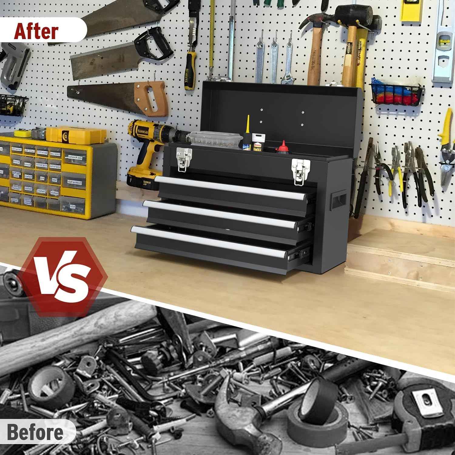 Portable Pink 3-Drawer Steel Tool Box with Locking System for Tool Storage