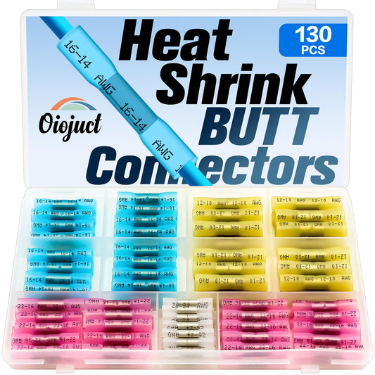 Heat Shrink Butt Connectors Kit - Waterproof Electrical Wire Splice Crimp Terminals for Automotive, Marine, Wiring (130Pcs)