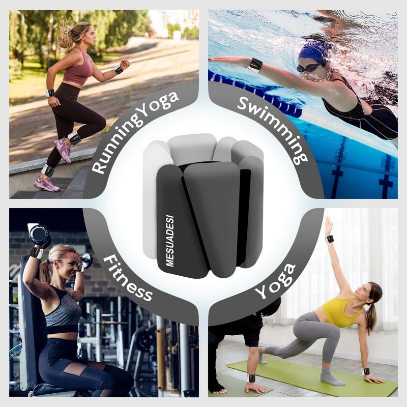 Wrist and Ankle Weights for Women, Set of 2 Adjustable Ankle Weights Wearable Arm and Leg Wrist Weights for Walking Yoga Pilates Running Dance Gym 1Lb Each (Gradient Black)