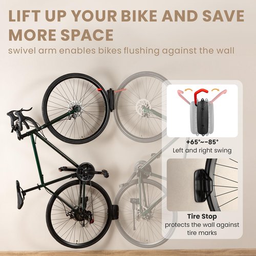 Pure Urban Swivel Bike Wall Mount - Garage Wall Bike Rack, Bicycle Hook Hanger - Space Saving Storage Bike Wall Holder for Home & Garage