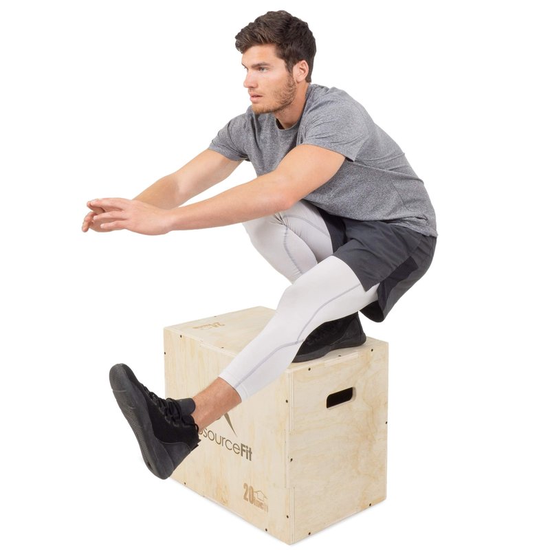 ProsourceFit 3-in-1 Wood Plyometric Jump Box For Cross Conditioning, Agility, Vertical Jump Training & Plyo Workouts, Beige, 16L x 14W x 12H