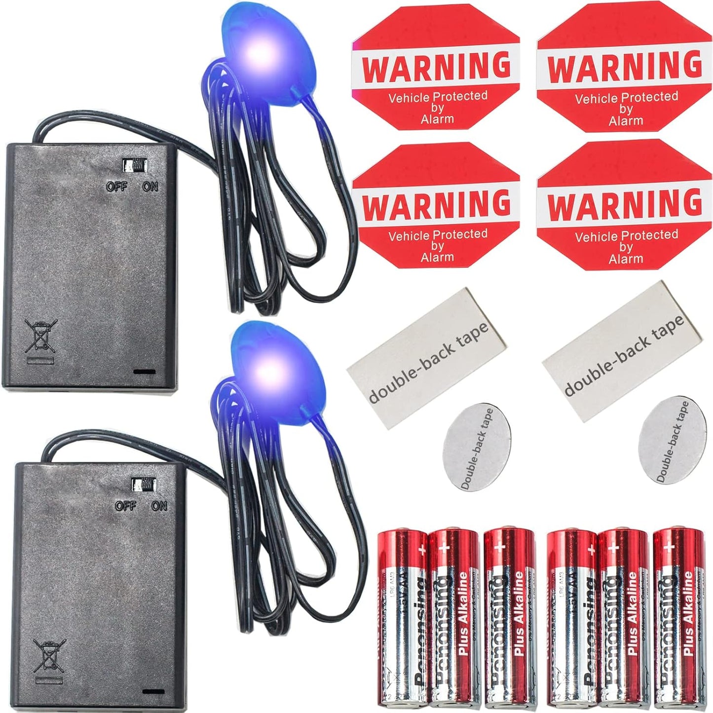 Fake Car Alarm, Dummy Car Alarm,(Batteries Included) Red LED Light Simulate Imitation Security System, Warning Anti-Theft Flash Blinking Lamp,Blue Light (Blue Light-1 Pack)
