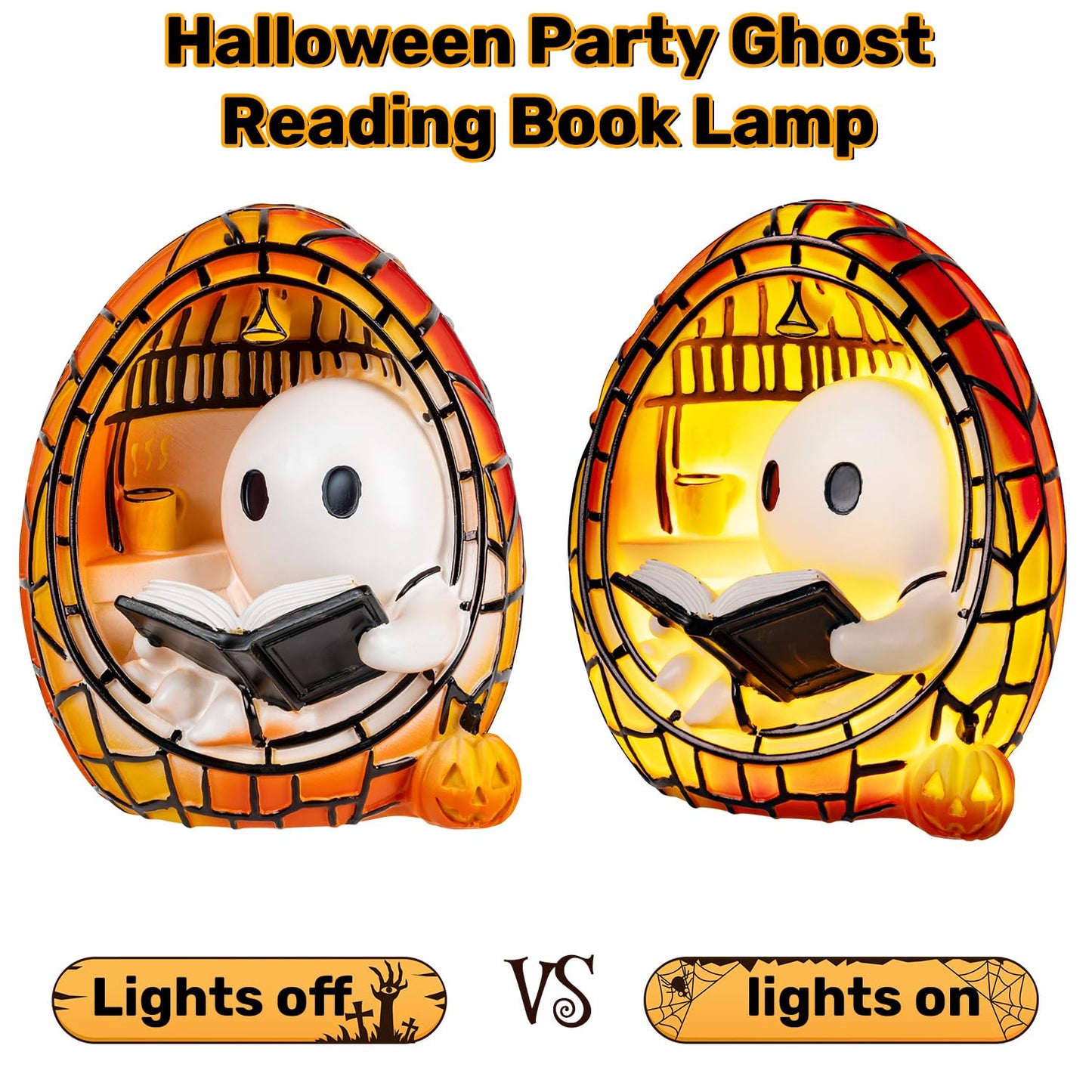 Clussbin Halloween Ghost Reading Book Lamp Halloween Ghost Night Light with Flickering Effect, Halloween Lights Indoor Ghost Decor