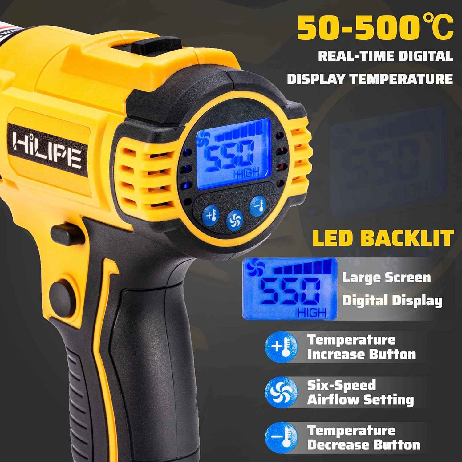 20V Max Cordless Heat Gun for DeWALT - LCD Display, 2 Temp Settings, 1022°F - Ideal for Shrink Wrapping & Tube Bending (Tool Only)